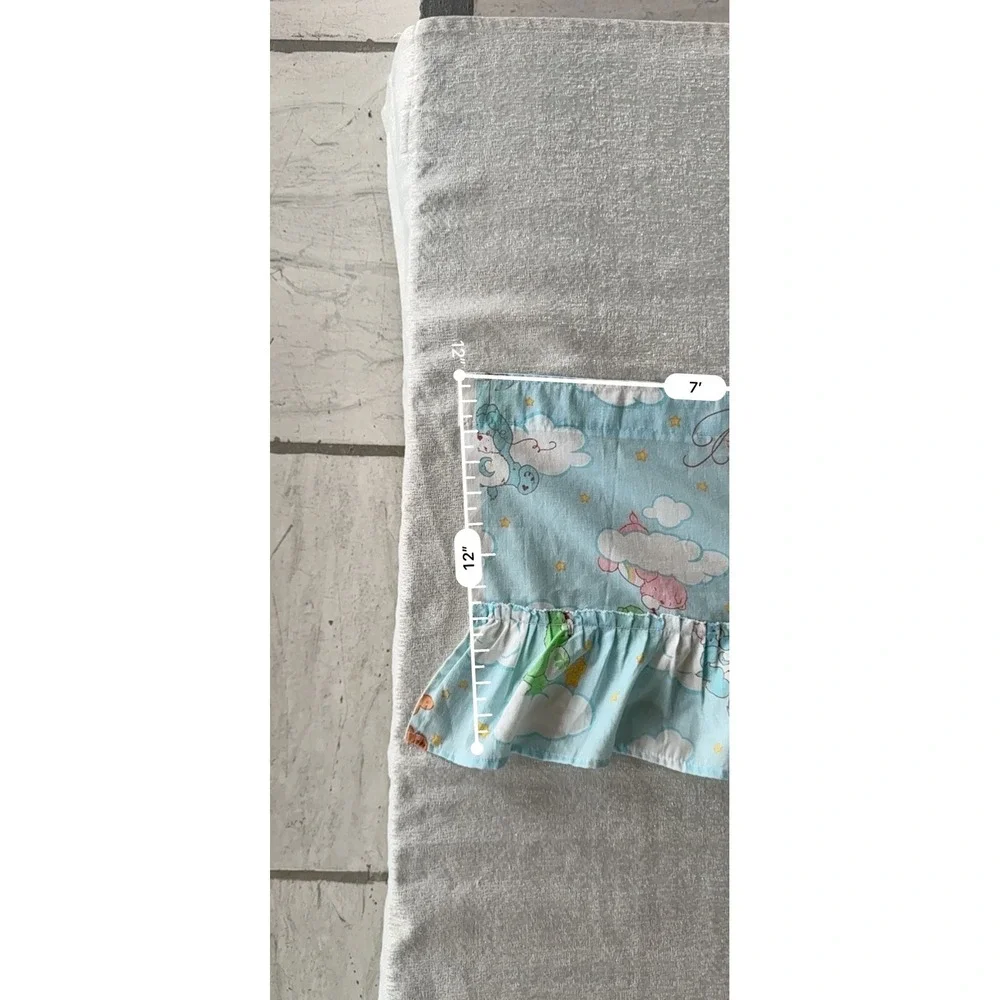 Vintage Care Bears Ruffled Window Valance Curtain Light Blue 80s 84x12